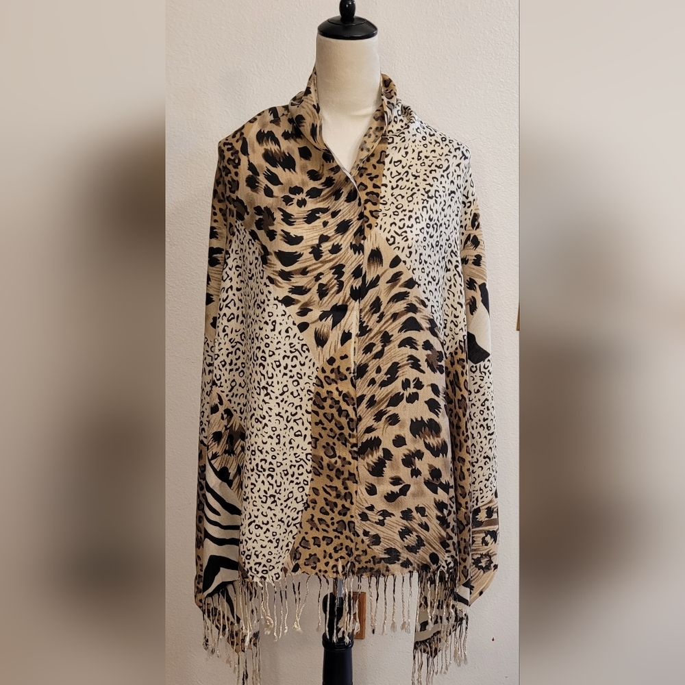 Leopard Print Shawl Rebozo, pashmina, shawl, scarf, animal print,  leopard One S